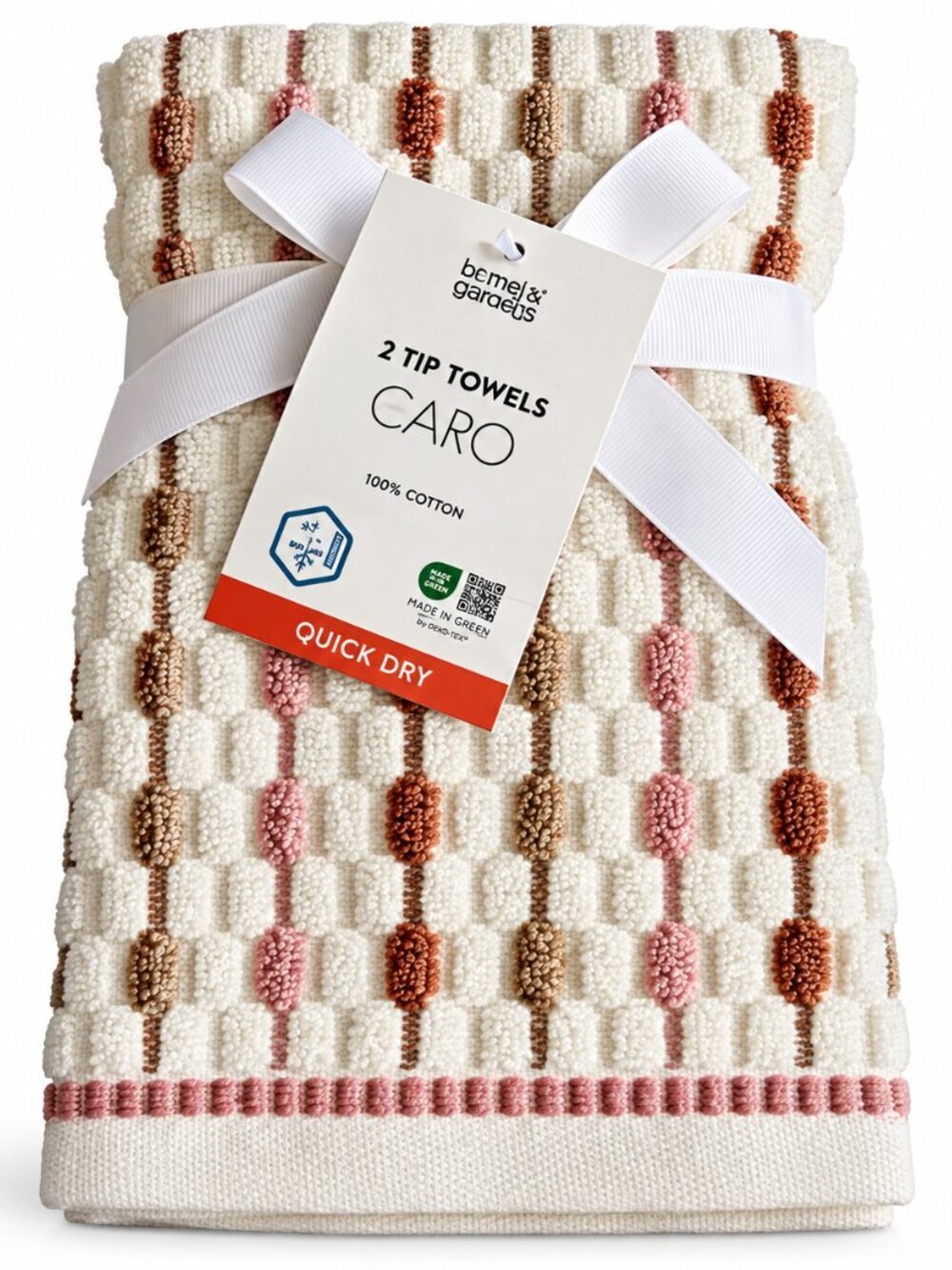 Caro Fingertip Towels White Mauve Coffee Dobby Weave Tiles Fall Colors Set of 2
